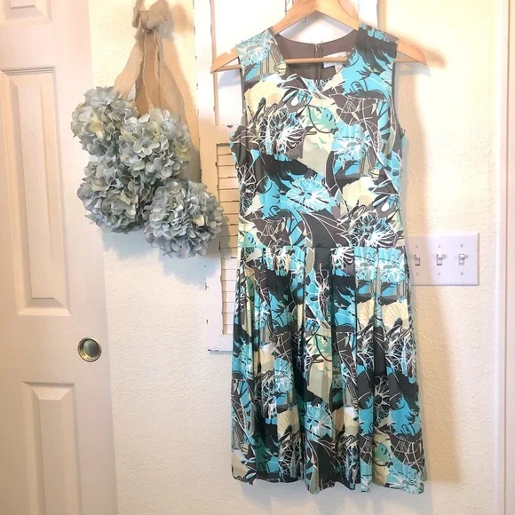 st john floral silk dress ST. JOHN Yellow Blue Floral Print Short
